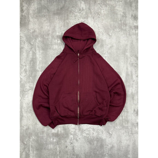 Vintage 80s Thermal Lined Full Zip Hooded Sweatshirt Size Large Maroon