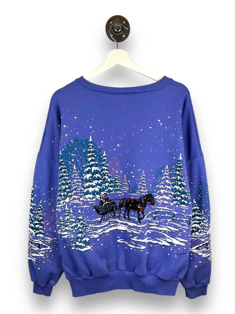 Vintage 1991 Winter Wonderland All Over Print Forest Graphic Sweatshirt Size XL