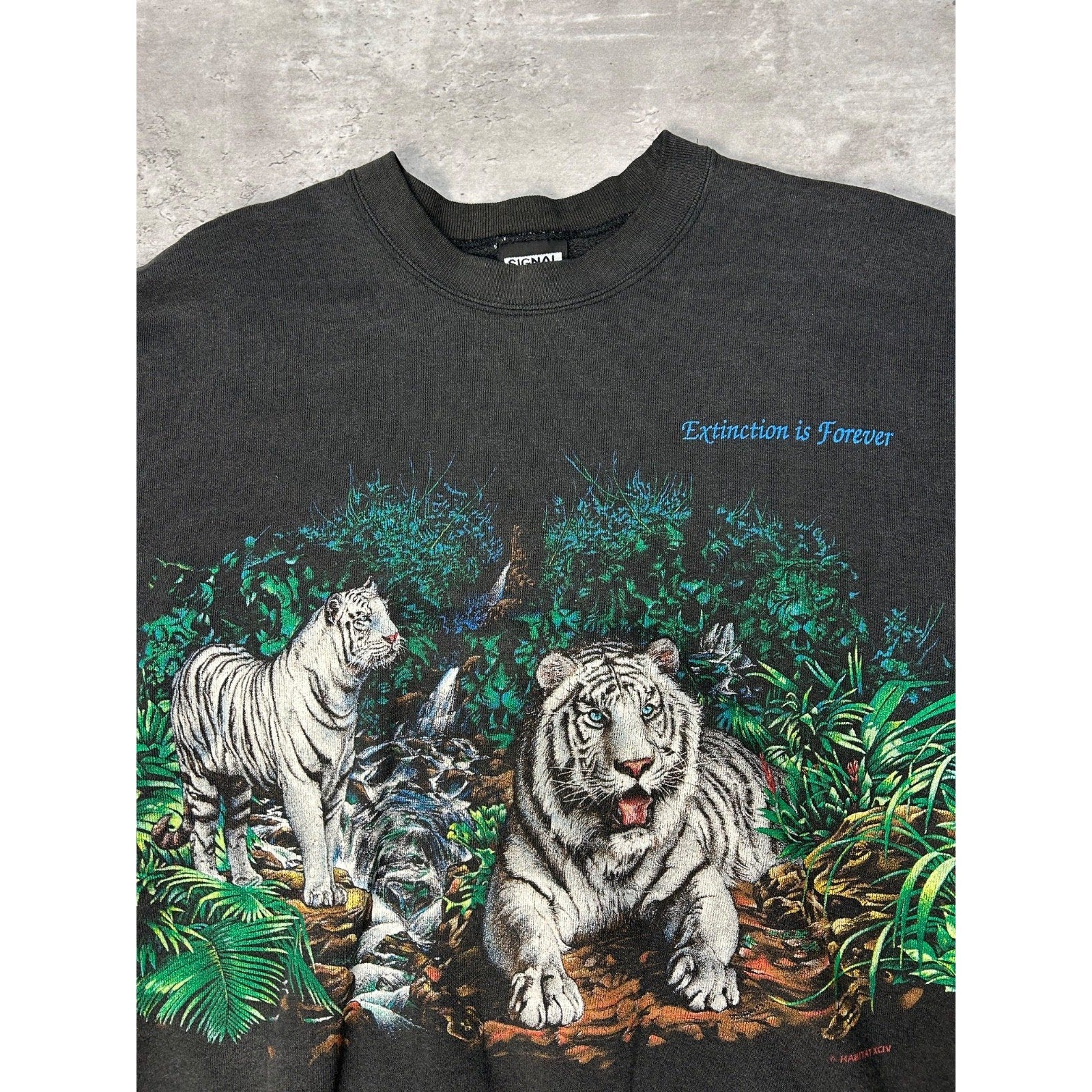 Vintage 90s White Tiger Animal Nature Jungle Graphic Sweatshirt Size Large