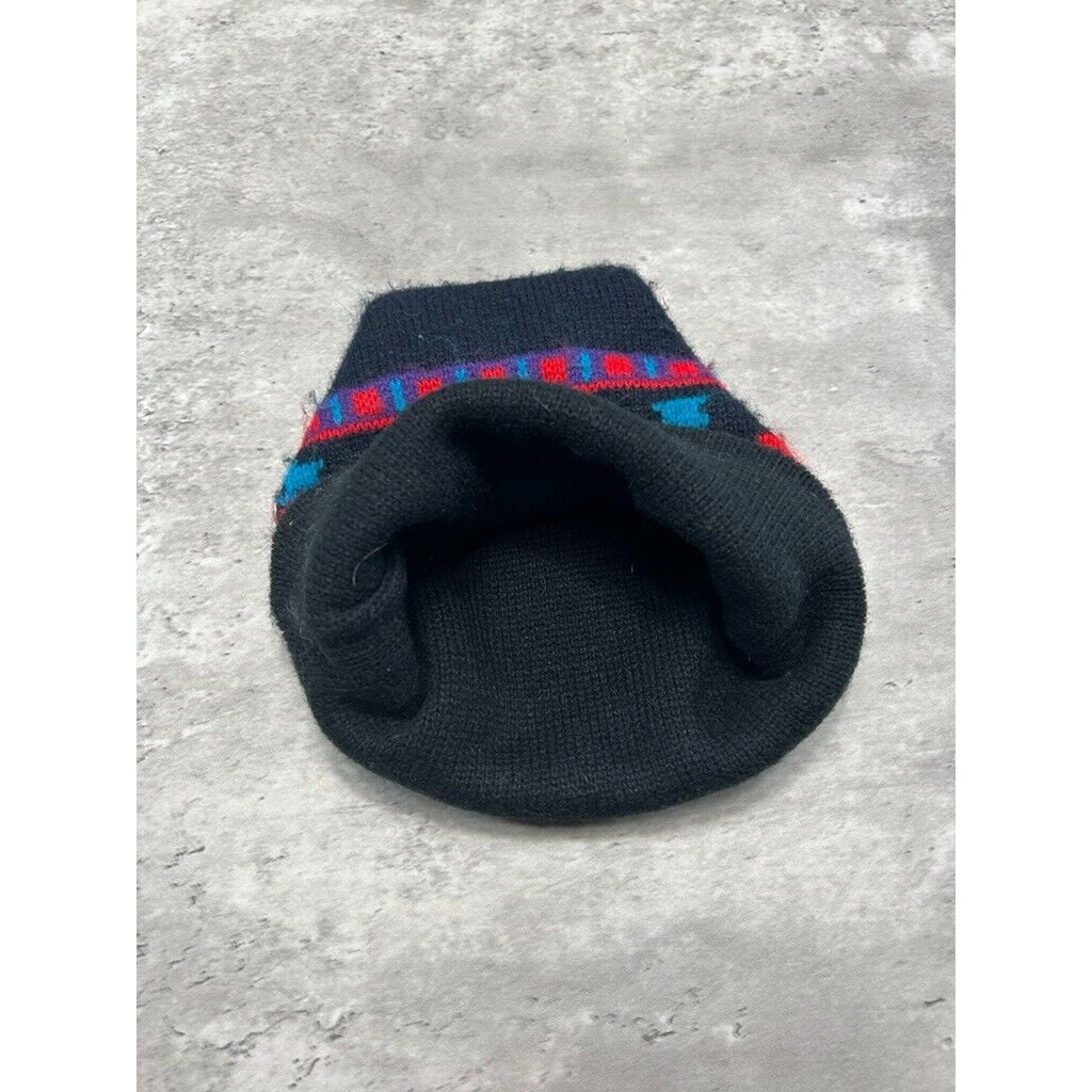 Vintage 80s/90s Abstract Print Striped Beanie Hat OSFA