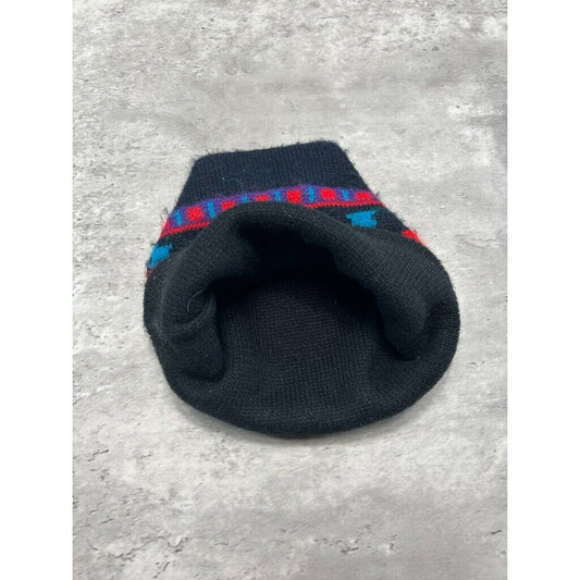 Vintage 80s/90s Abstract Print Striped Beanie Hat OSFA