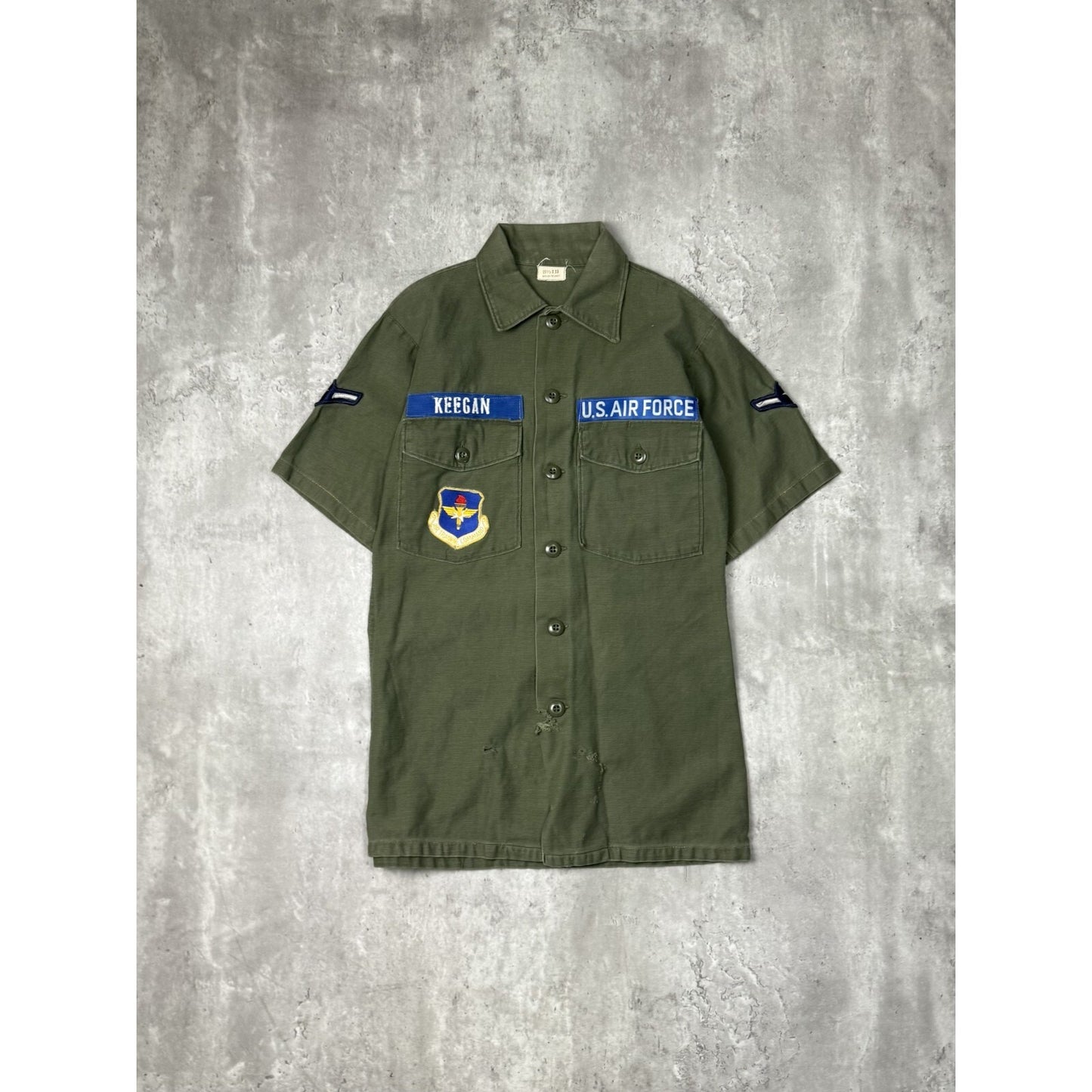 Vintage 1960s US Air Force OG 107 Military Short Sleeve Button Up Shirt Medium