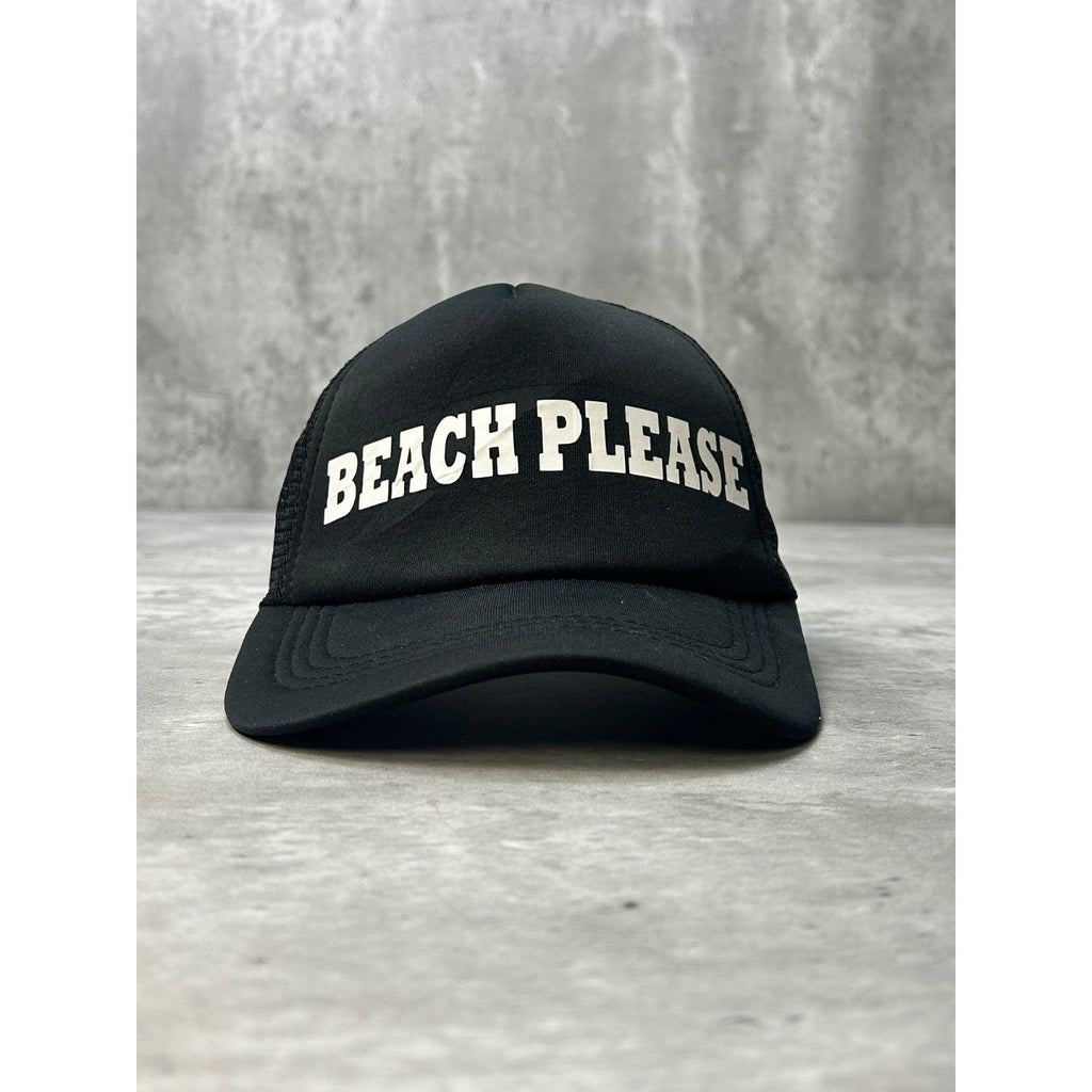 Vintage 90s Beach Please Spellout Comedy Slogan Trucker Snapback Hat OSFA