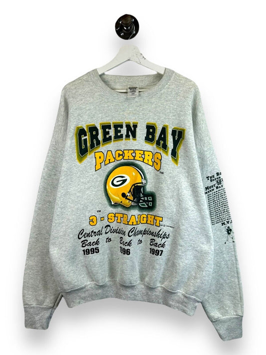 Vtg 1997 Green Bay Packers NFL Three Straight Champs Graphic Sweatshirt Sz 2XL