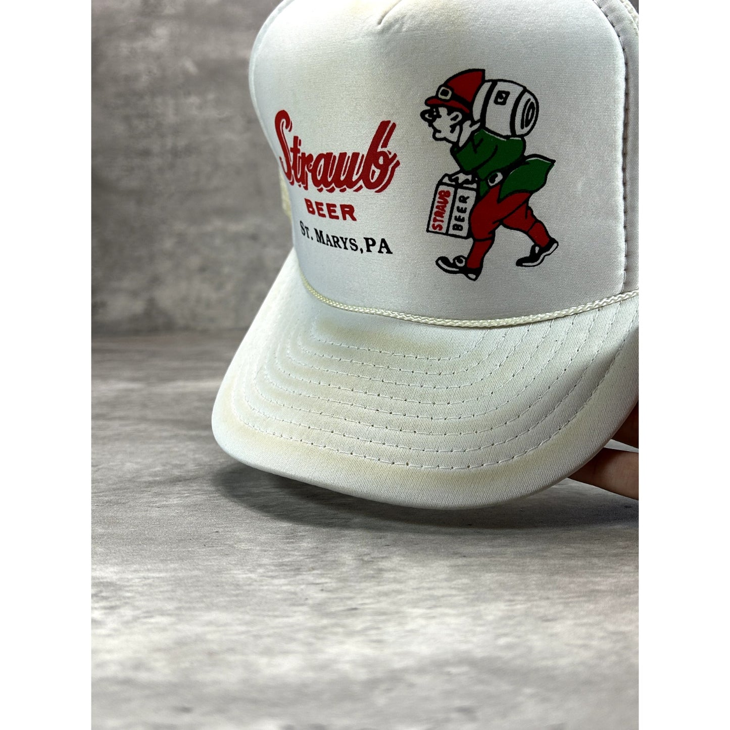 Vintage 80s/90s Straub Beer Spellout Graphic Promo Trucker Snapback Hat OSFA