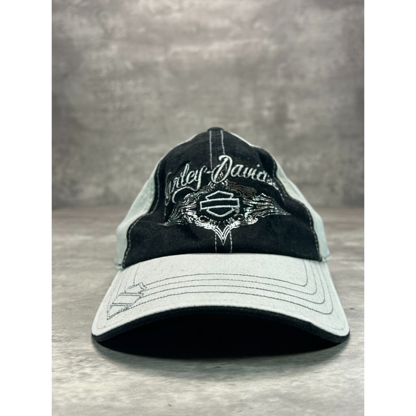 Vintage Y2K Harley Davidson Embroidered Spellout Fitted Hat OSFA