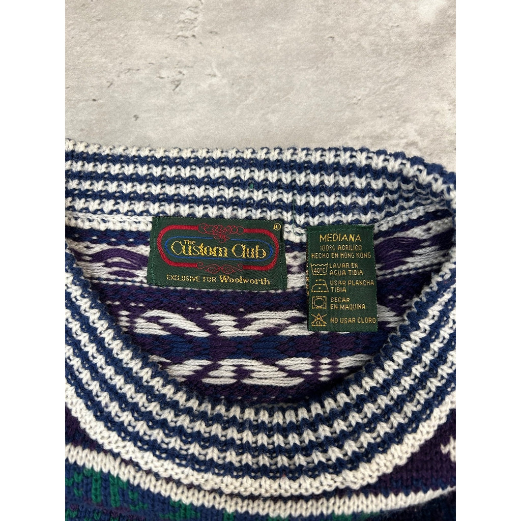 Vintage 90s The Custom Club Abstract Striped Print Knit Sweater Size Medium
