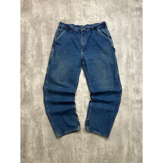 Vintage Carhartt Dark Wash Denim Workwear Carpenter Pants Size 35
