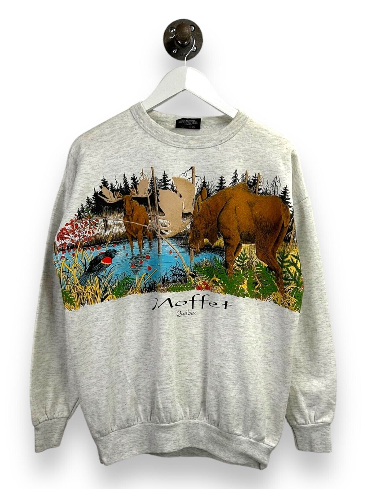 Vintage 90s Moffet Quebec Moose Nature Destination Graphic Sweatshirt Size Small