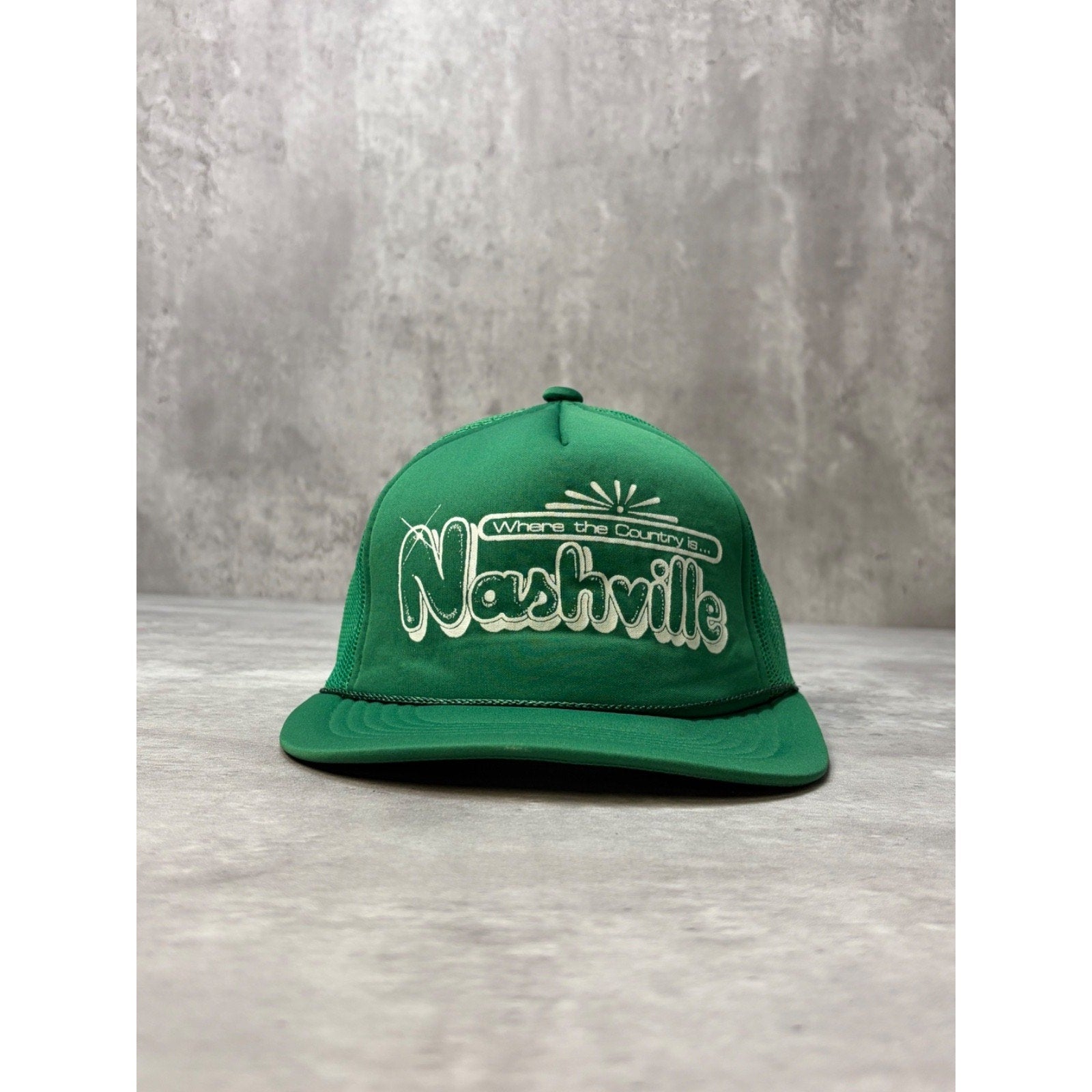 Vintage 90s Nashville Where The Country Is Graphic Trucker Snapback Hat OSFA