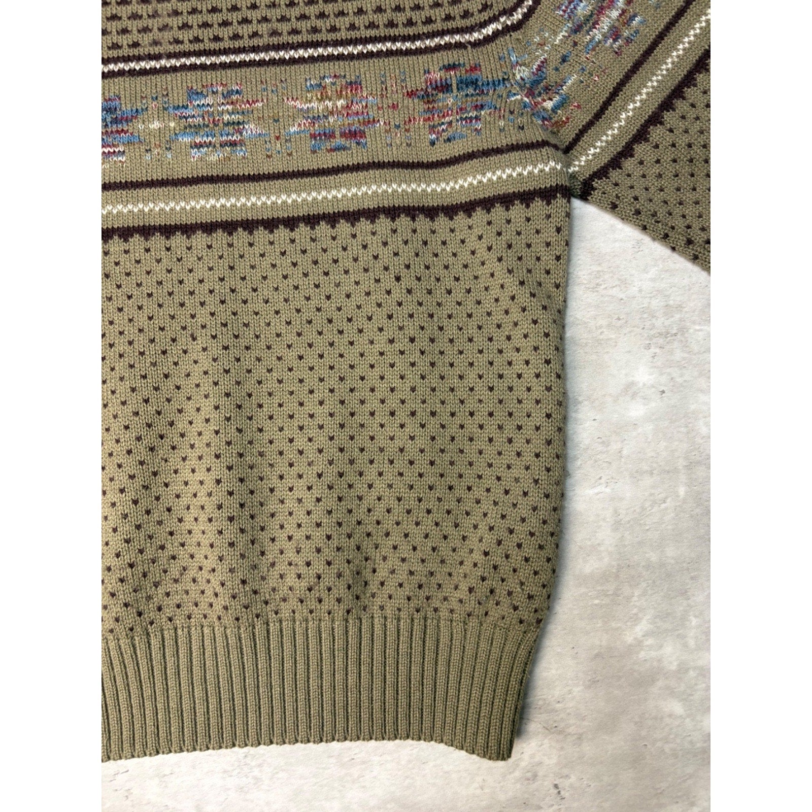 Vintage 90s South Channel Snowflake Striped Print Pullover Knit Sweater Sz Large