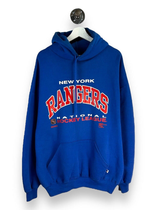 Vintage 90s New York Rangers NHL Graphic Spellout Hooded Sweatshirt Size 2XL