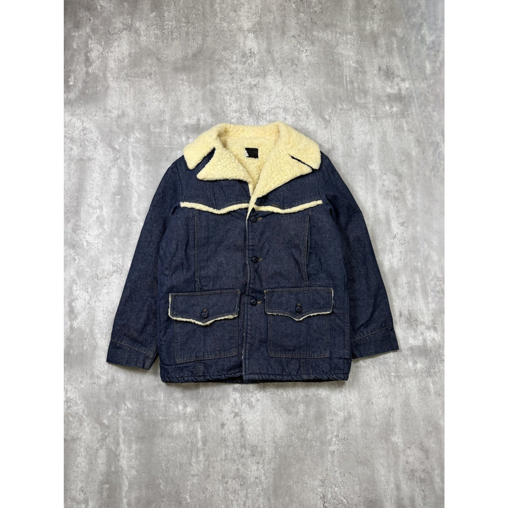 Vintage 1960s Sears Roebucks Dark Wash Denim Sherpa Collar Jacket Size Large