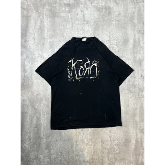 Vintage 2001 Korn Graphic Spellout Metal Music Band T-Shirt Size XL Black
