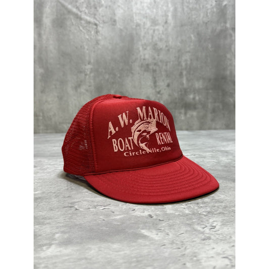 Vintage 90s A.W. Marion Boat Rentals Graphic Trucker Snapback Hat OSFA