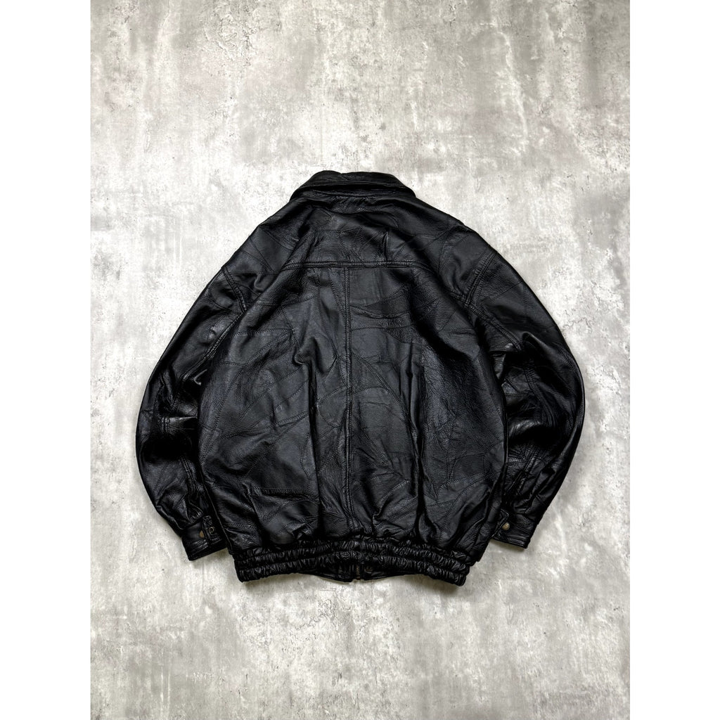 Vintage Leather Full Zip Black Bomber Jacket Size XL