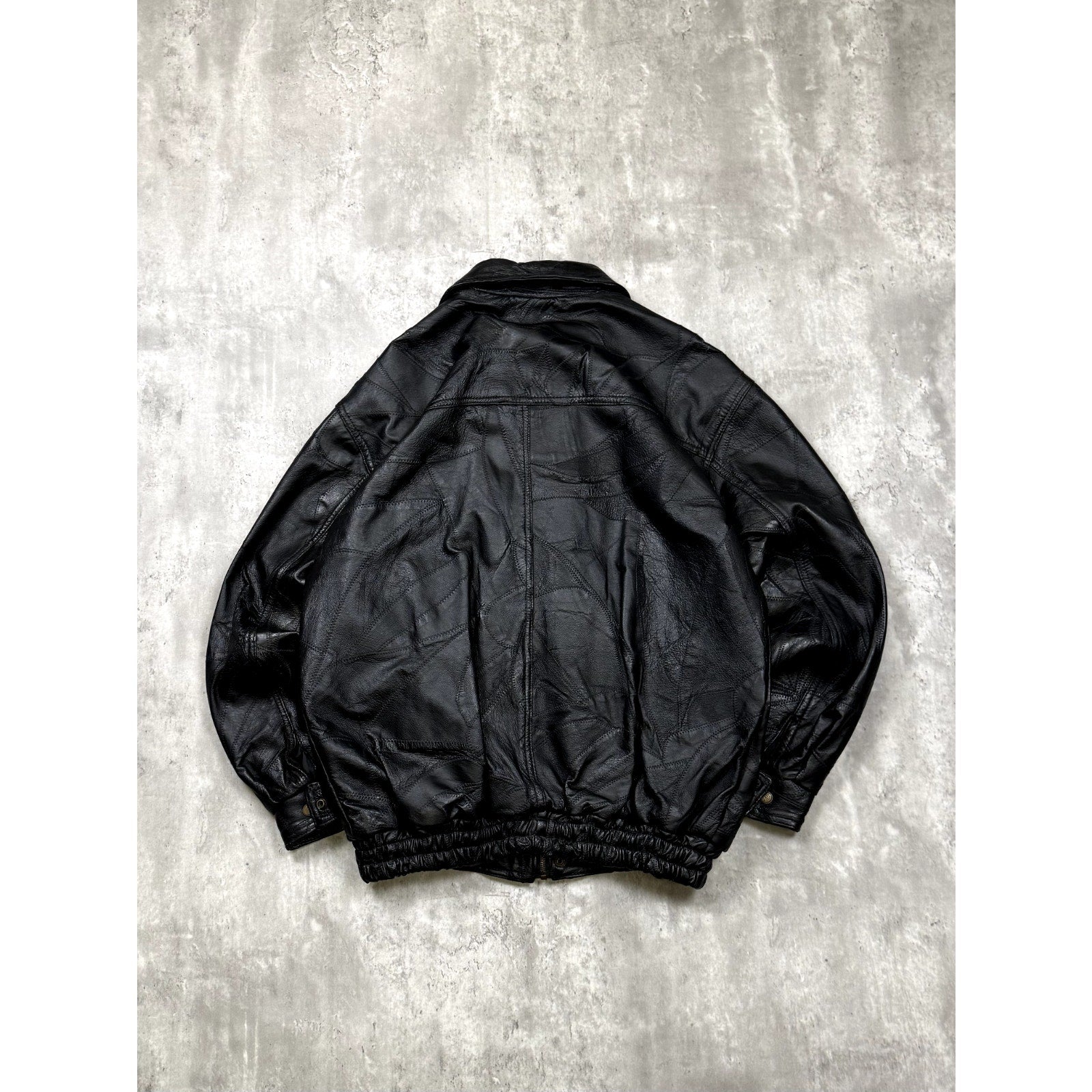 Vintage Leather Full Zip Black Bomber Jacket Size XL