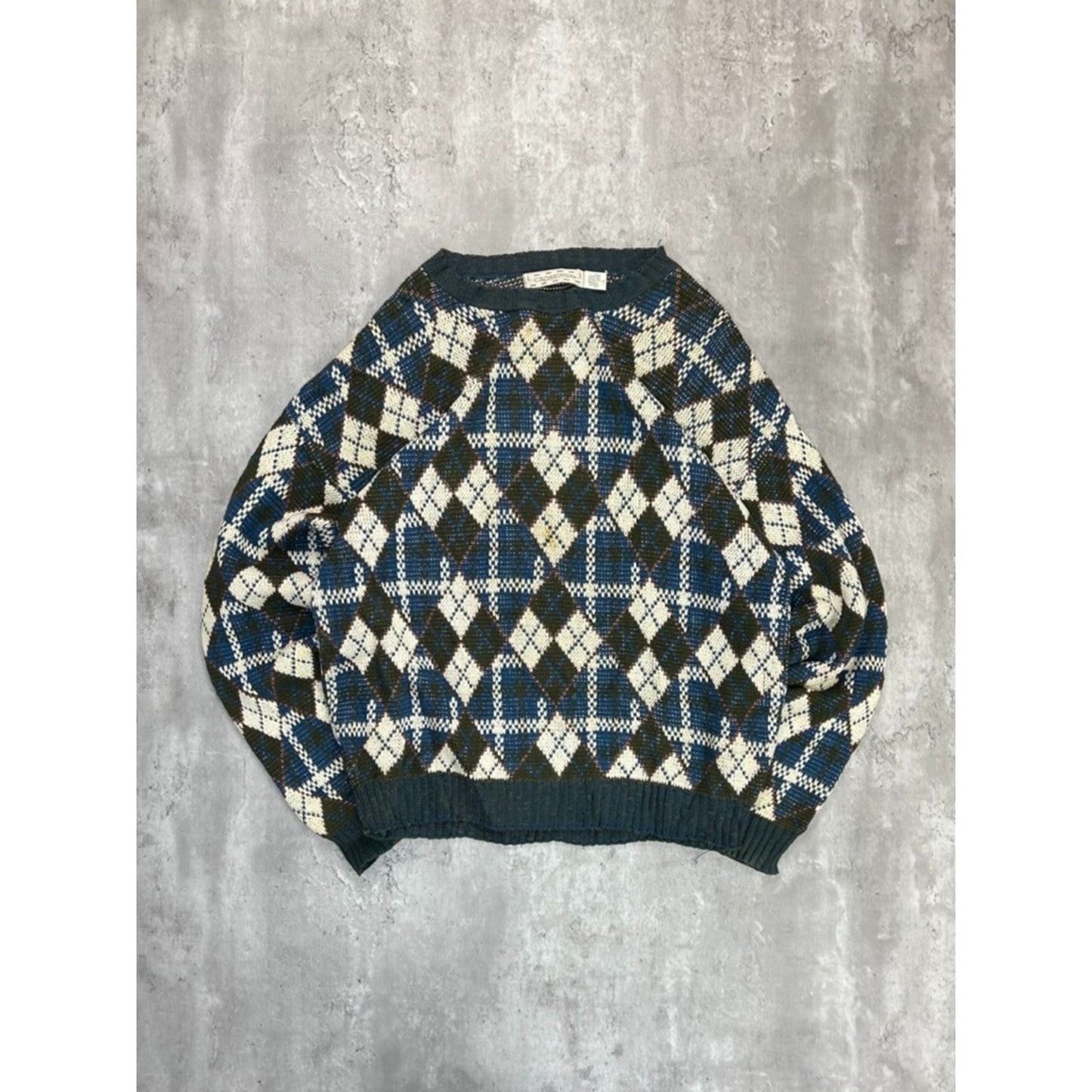 Vintage 90s Crossings Argyle Print Pullover Knit Sweater Size Large