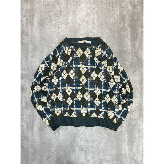 Vintage 90s Crossings Argyle Print Pullover Knit Sweater Size Large