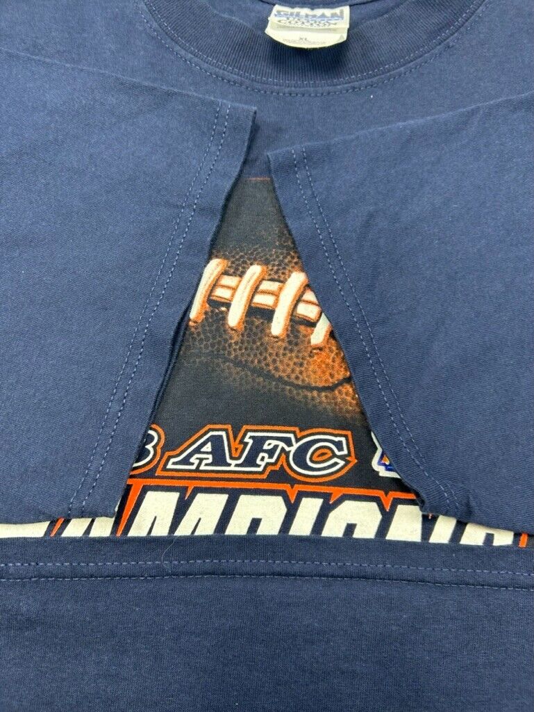 Vintage 1998 Denver Broncos AFC Champs Football Graphic T-Shirt Size XL Blue 90s