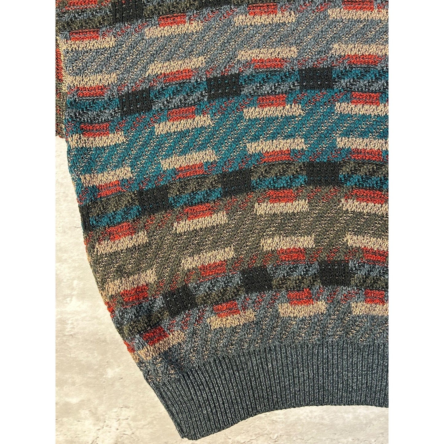 Vintage 90s Abstract Geometric Striped Pullover Knit Sweater Size Large