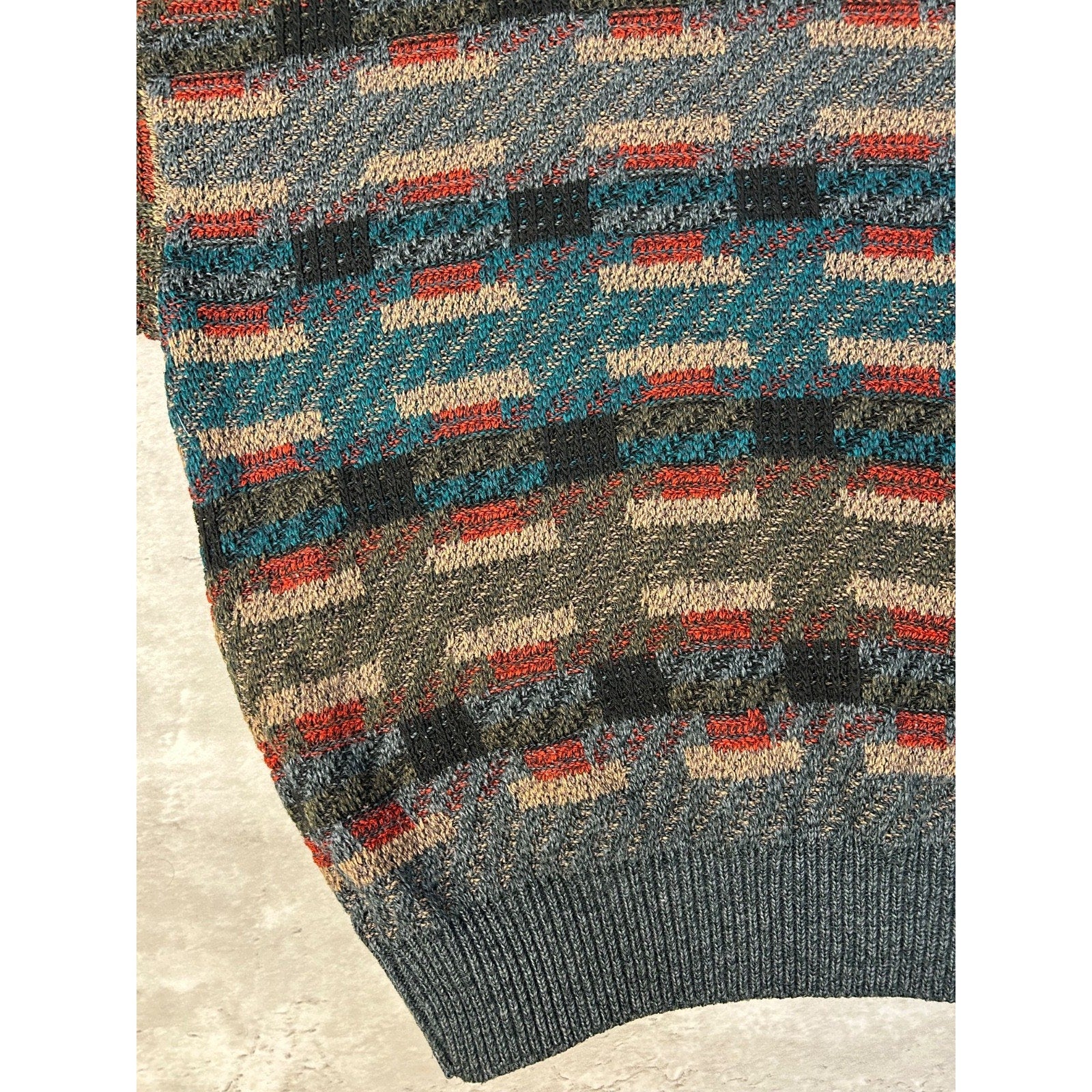 Vintage 90s Abstract Geometric Striped Pullover Knit Sweater Size Large