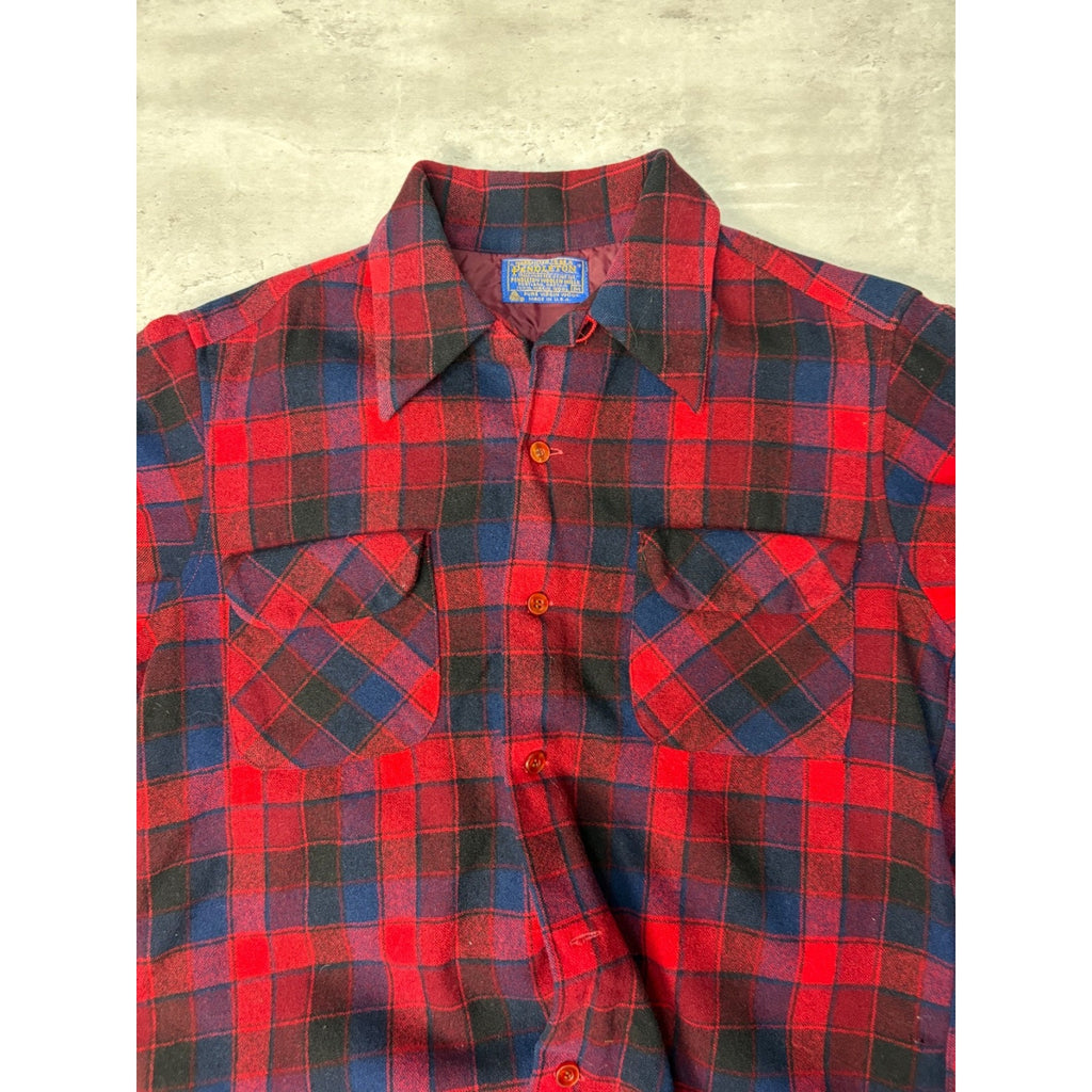 Vintage 80s/90s Pendleton Wool Plaid Long Sleeve Button Up Shirt Size Medium