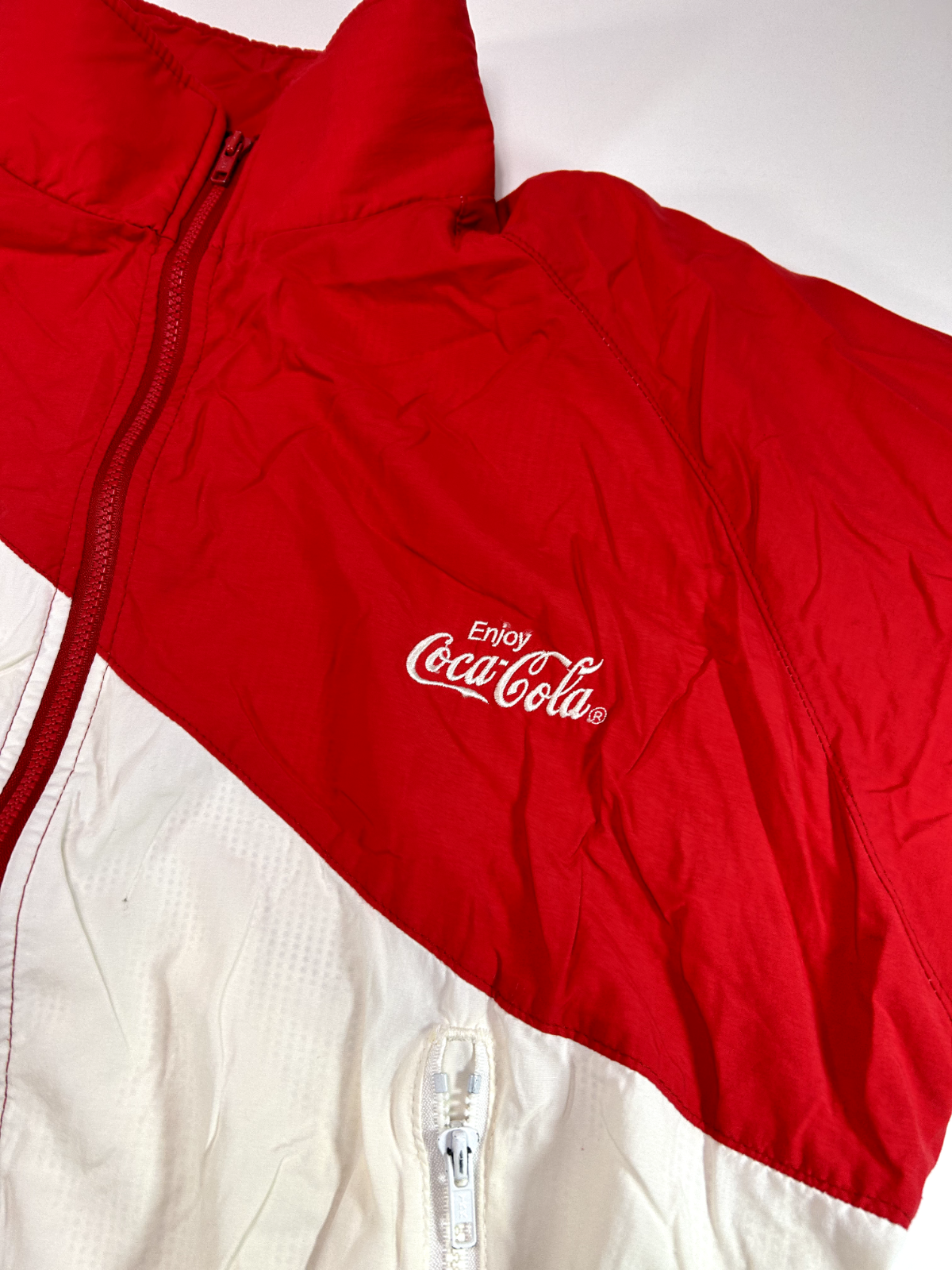 Vintage 90s Coca Cola Embroidered Nylon Full Zip Windbreaker Jacket Size Large