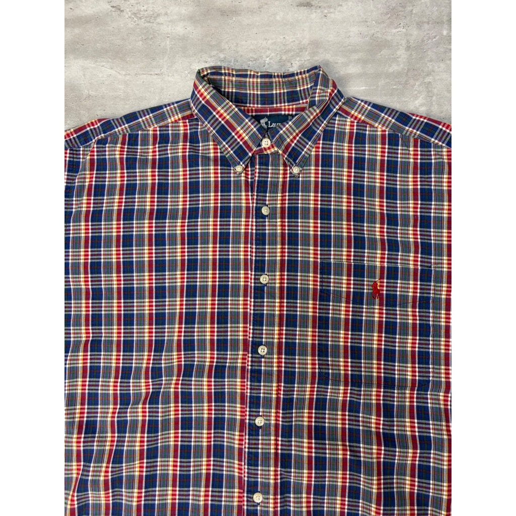 Vintage Polo Ralph Lauren Plaid Print Embroidered Pony Button Up Shirt Sz Large