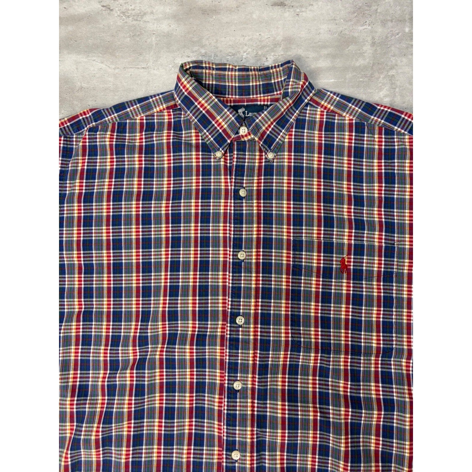 Vintage Polo Ralph Lauren Plaid Print Embroidered Pony Button Up Shirt Sz Large