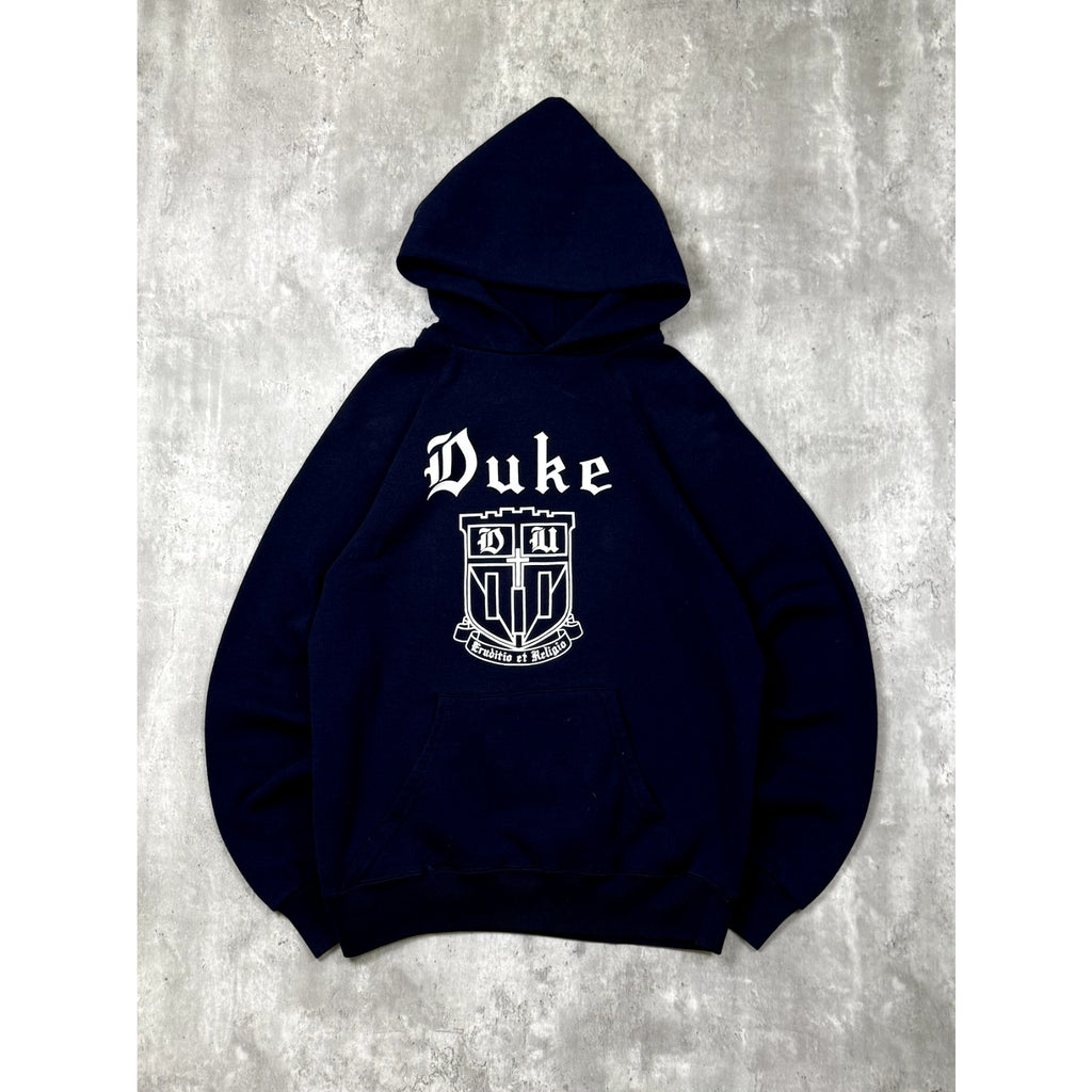 80s/90s Duke University Collegiate Crest Graphic Hooded Sweatshirt Size Large