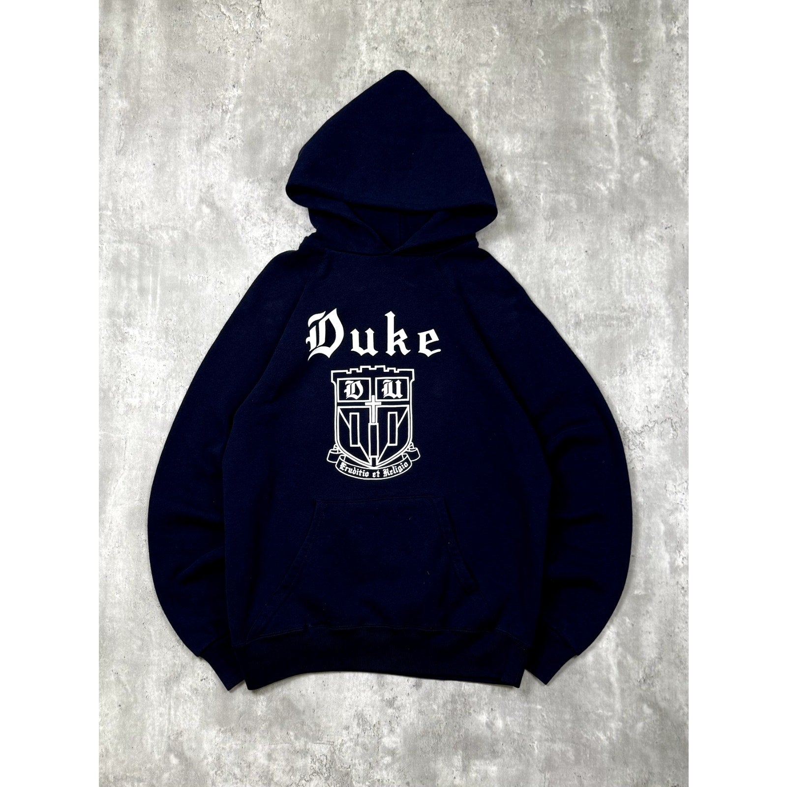 80s/90s Duke University Collegiate Crest Graphic Hooded Sweatshirt Size Large