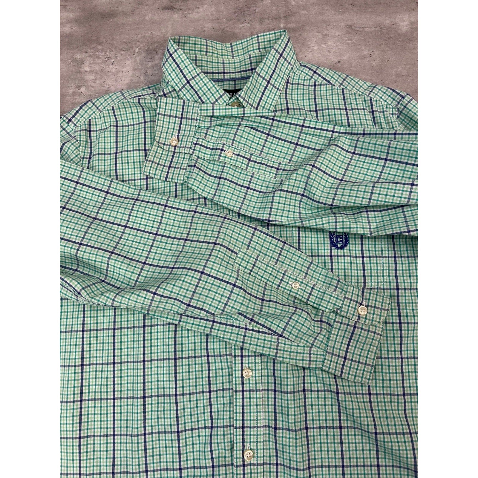 Vintage Chaps Plaid Print Reworked Cropped Long Sleeve Button Up Shirt Sz Large