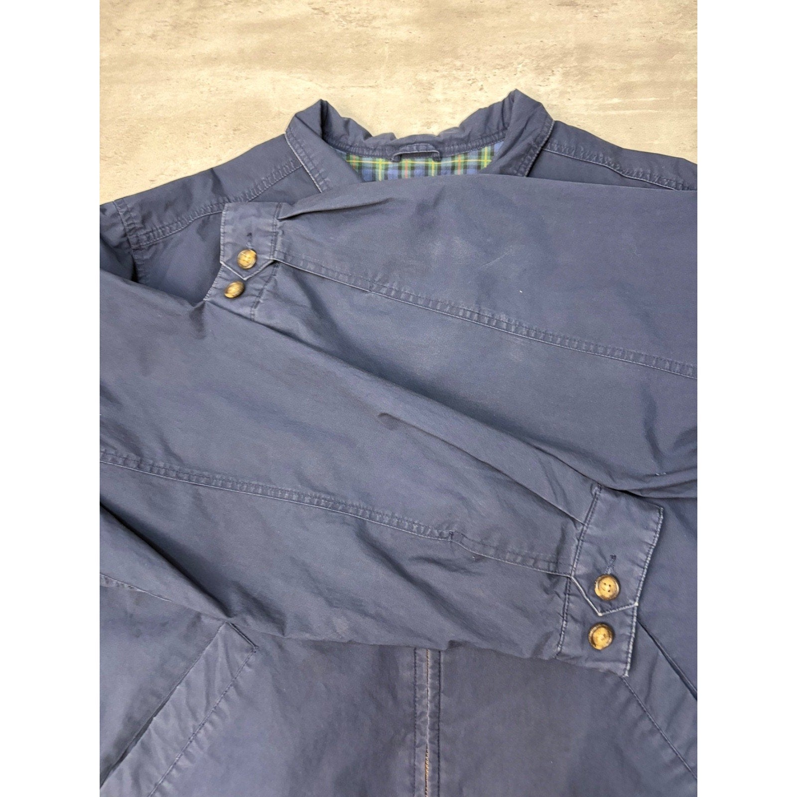 Vintage Lands End Plaid Lined Full Zip Navy Harrington Style Jacket Size Large
