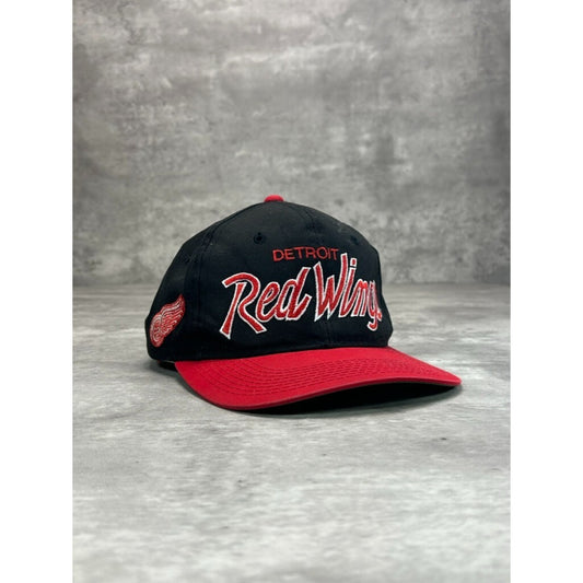 Vintage 90s Detroit Red Wings NHL Sports Specialties Script Snapback Hat OSFA