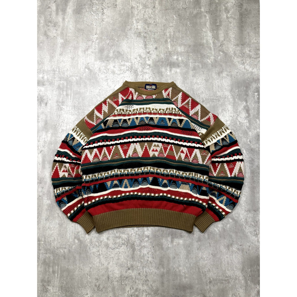 Vintage Dockside Abstract Pattern 3D Knit Sweater Size XL