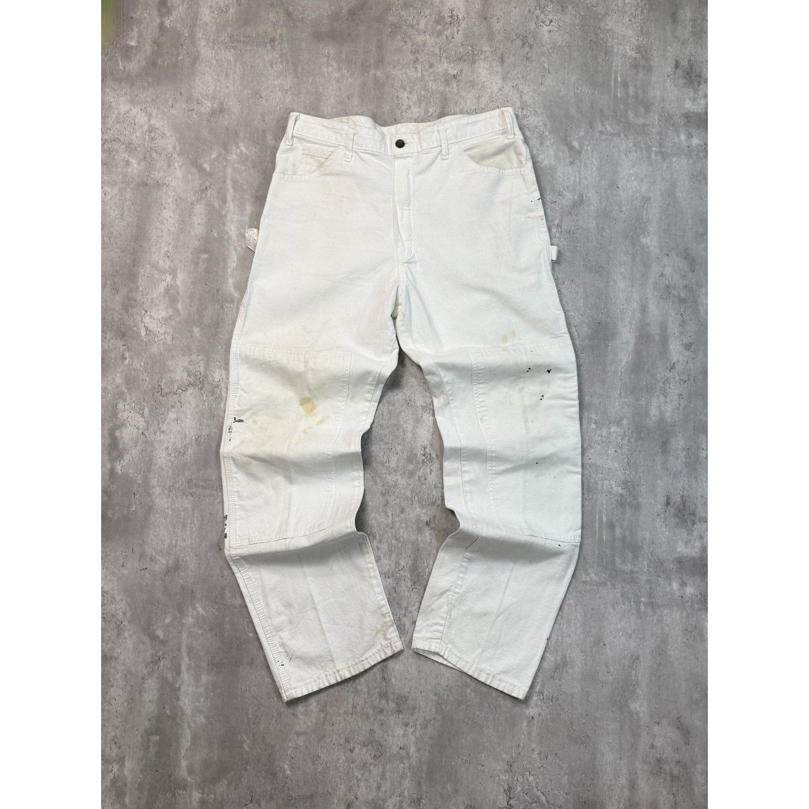 Vintage Dickies Canvas Workwear White Double Knee Painters Pants Size 36