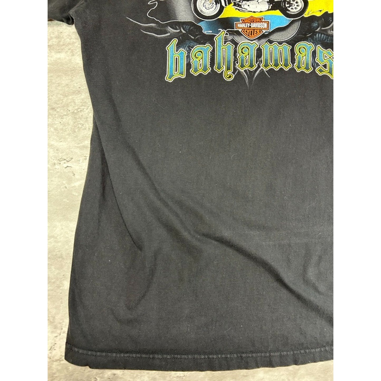 Vintage Harley Davidson Bahamas Spellout Logo Graphic T-shirt Size XL Black