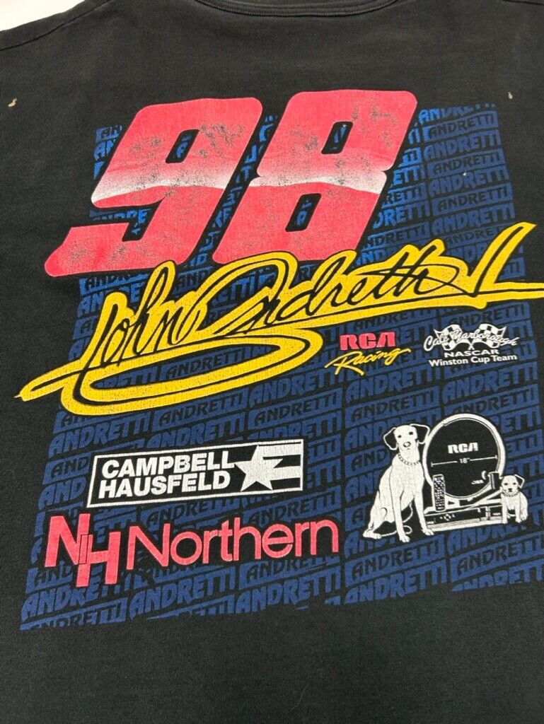 Vintage 90s John Andretti #98 Nascar Racing Graphic T-Shirt Size XL Black