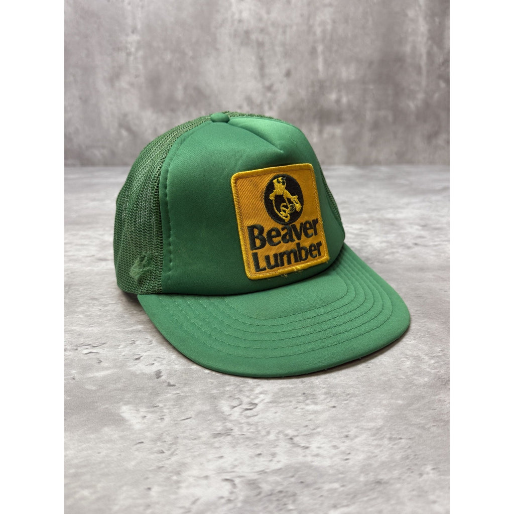 Vintage 80s Beaver Lumber Embroidered Patch Trucker Snapback Hat OSFA
