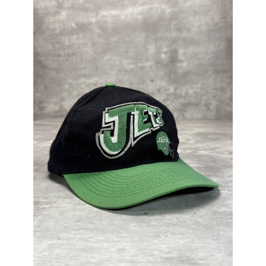 Vintage 90s New York Jets NFL Embroidered Spellout Helmet Snapback Hat OSFA