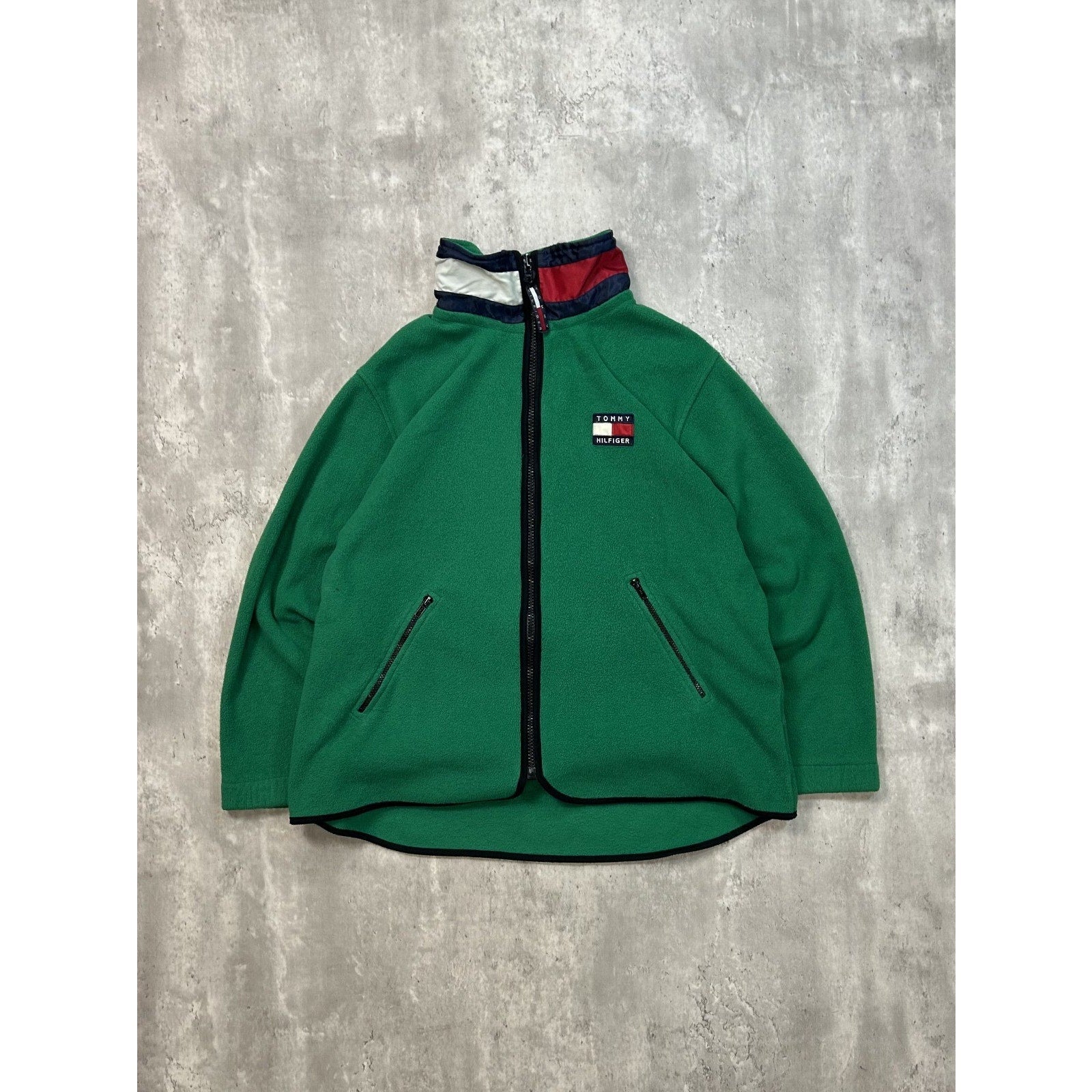 Vintage 90s Tommy Hilfiger Embroidered Flag Full Zip Fleece Sweatshirt Sz Large