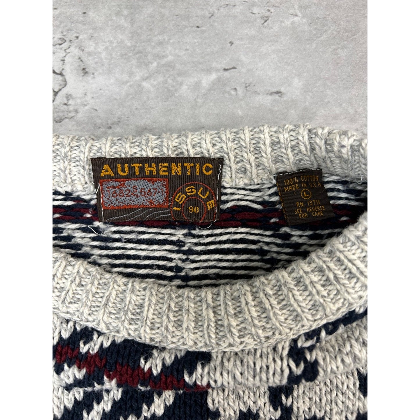 Vintage 90s Authentic Issue Plaid Print Pullover Ribbed Knit Sweater Size Large