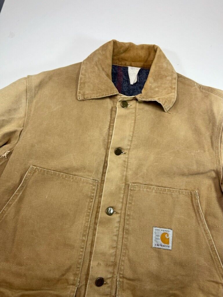 Vintage 1989 Carhartt 100 Years Blanket Lined Hunting Arctic Canvas Jacket Sz L