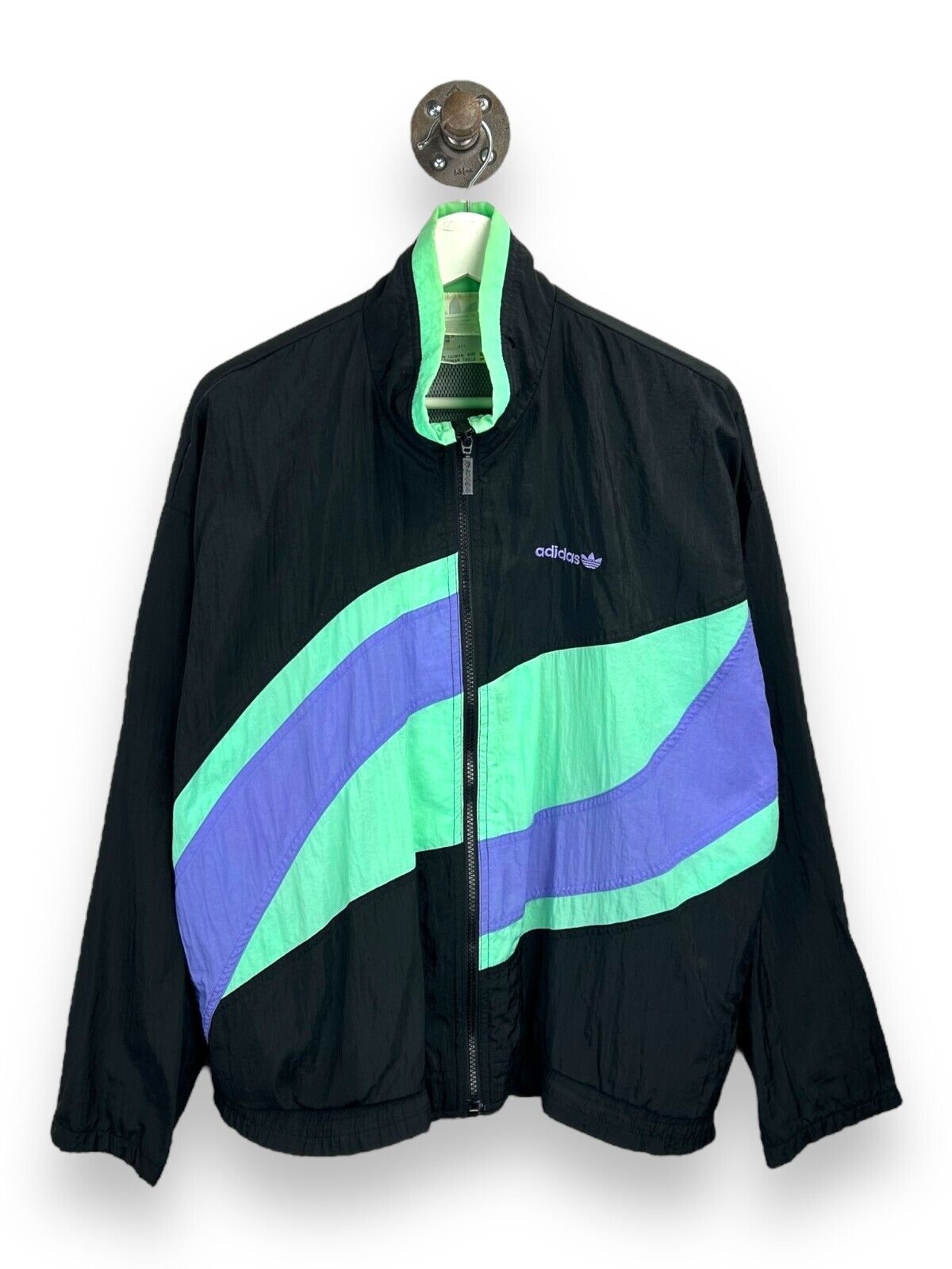 Vtg 80s Adidas Embroidered Spellout Trefoil Nylon Windbreaker Jacket Sz Small