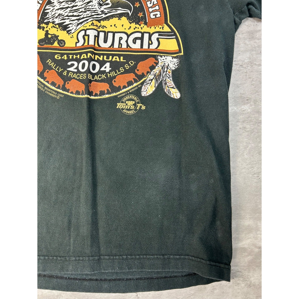 Vintage 2004 Sturgis Black Hills Rally Bike Week Eagle Graphic T-Shirt Sz Medium