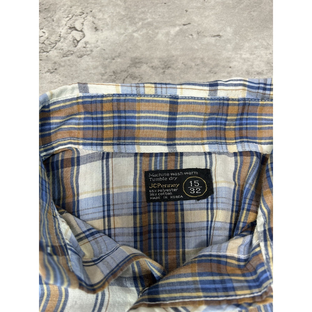 Vintage 1970s/80s JCPenny Plaid Print Reworked Cropped Button Up Shirt Sz Medium