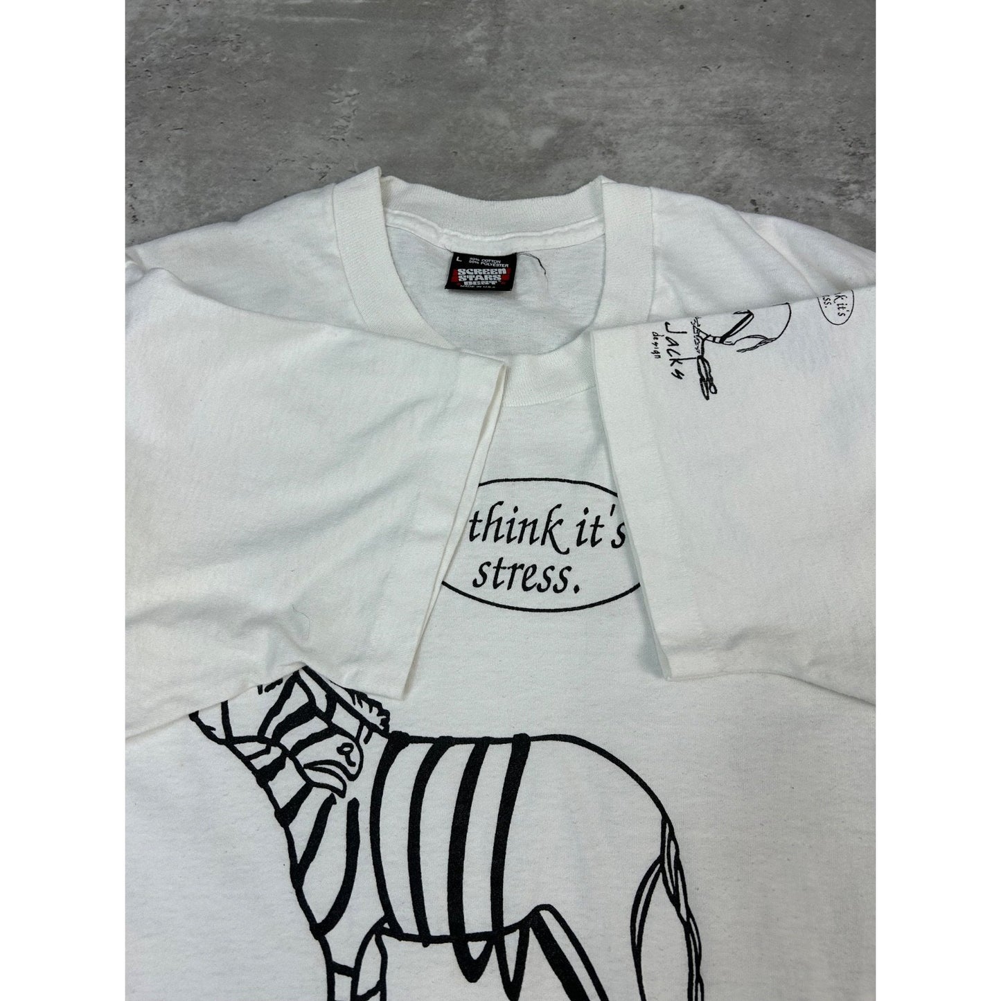 Vintage 90s Jersey Jacks I Think Its Stress Comedy Graphic T-Shirt Size Large