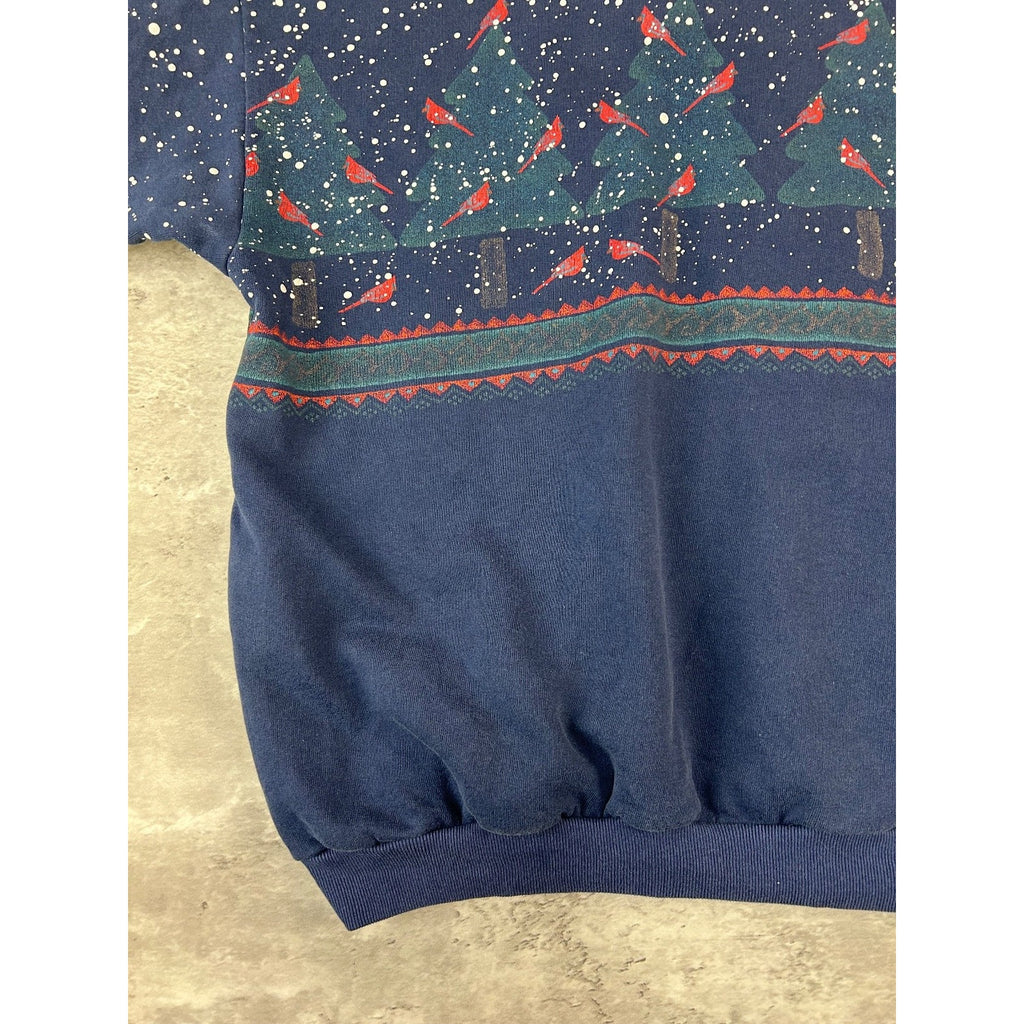 Vintage 90s Cardinal Winter Landscape All Over Print Cardigan Sweatshirt Large