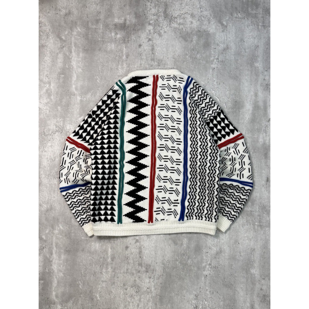Vintage 90s Concrete Abstract Striped Pullover Knit Sweater Size Large